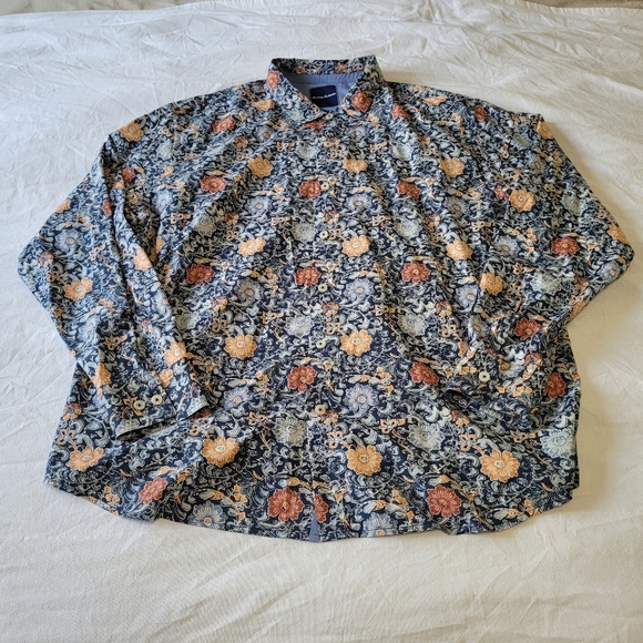 Tommy Bahama Floral Shirt size XXL Cotton Silk Blend Button Down Navy Coral - Picture 1 of 6